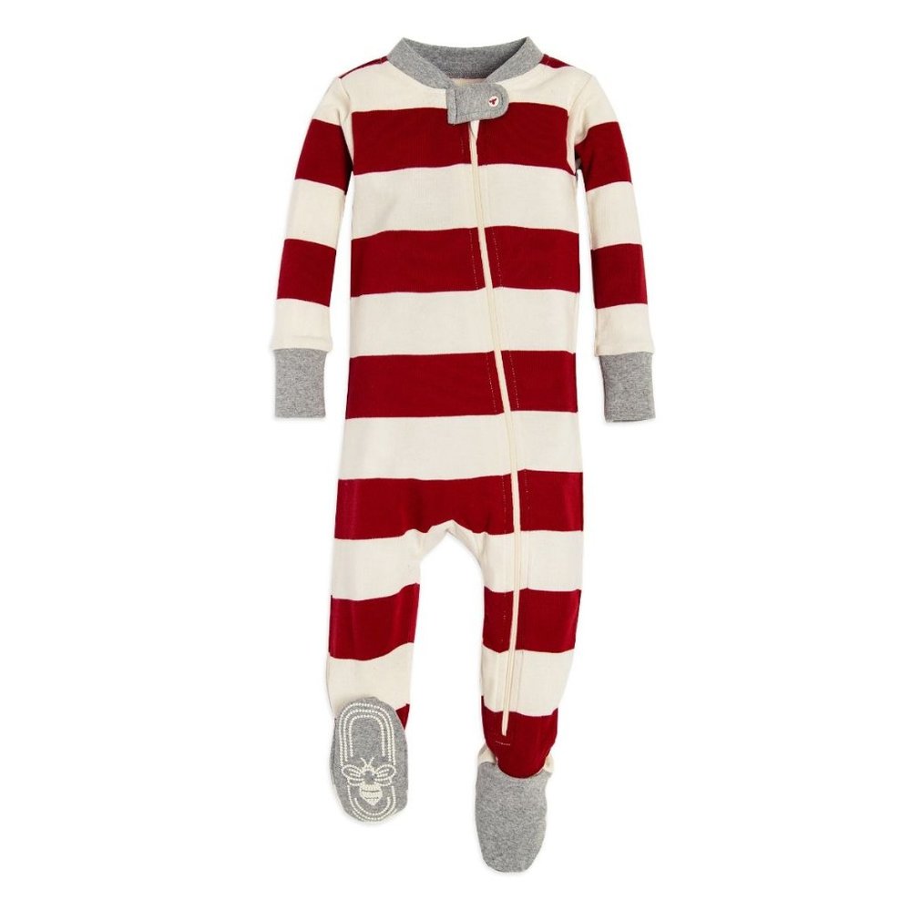 NWT - Burt's Bees Baby Red and White One Piece Zip-Up Pajama